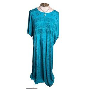 VTG Naqui  3X Gauzy Rayon Embroidered Tieback Midi Dress Y2K Fairy Boho Read nos